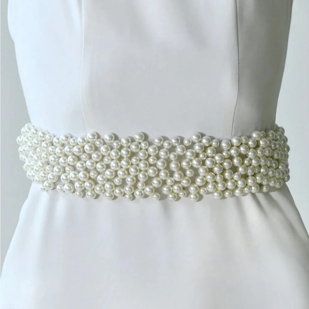 Cluster Pearl bead‎ thick belt dress accent